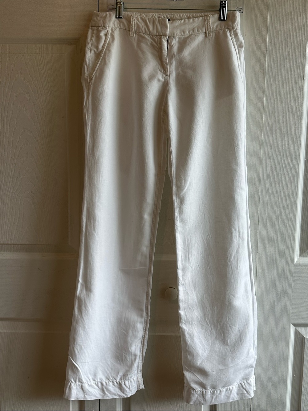 J. Crew City Fit - White Linen-Cotton Blend Straight Pants-Trousers